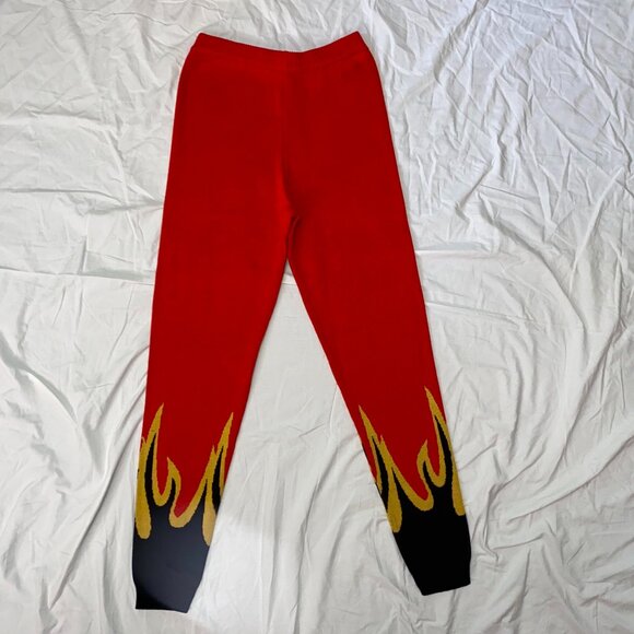 Women's Red Sweatpants with Black and Yellow Flame Design - Rehab Lab - Picture 2 of 5